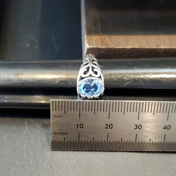 Size 9.25 925 Sterling Silver Blue Paste Gemstone Fancy Ring - Picture 6 of 7